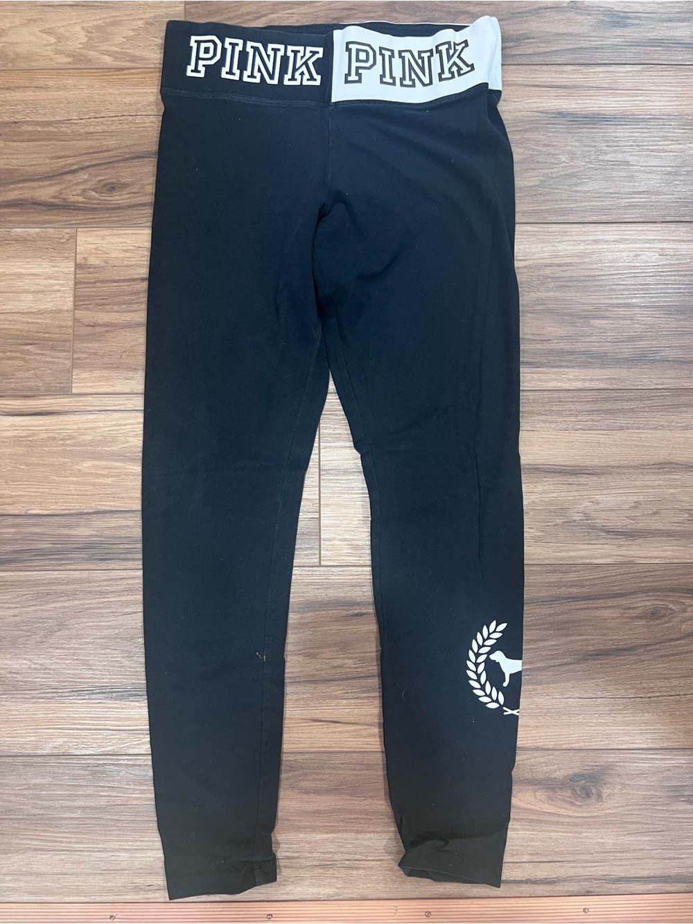PINK Victoria's Secret Black Leggings with White Logo Waistband